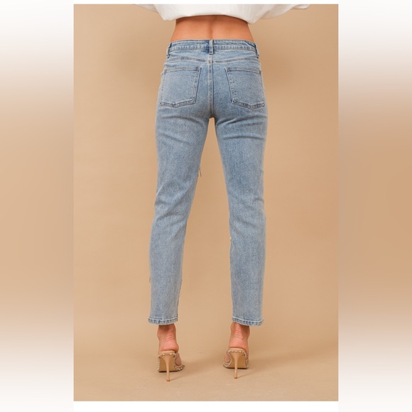 NEW HIGH WAISTED RHINESTONES FRINGE DENIM PANTS - Picture 3 of 4